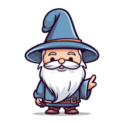 Cute Cartoon Wizard Wearing a Hat and Costume Vector Illustratio