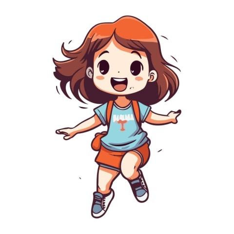 Cute little girl running. Vector illustration isolated on white