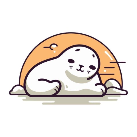 Cute seal sleeping on the ground. Vector illustration in line st