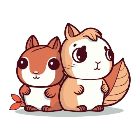 Cute cartoon squirrel and hamster. Animal characters. Vector ill