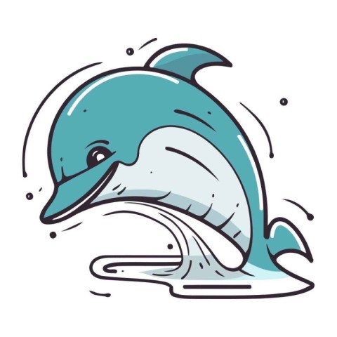 Dolphin jumping out of water. Vector illustration in cartoon sty