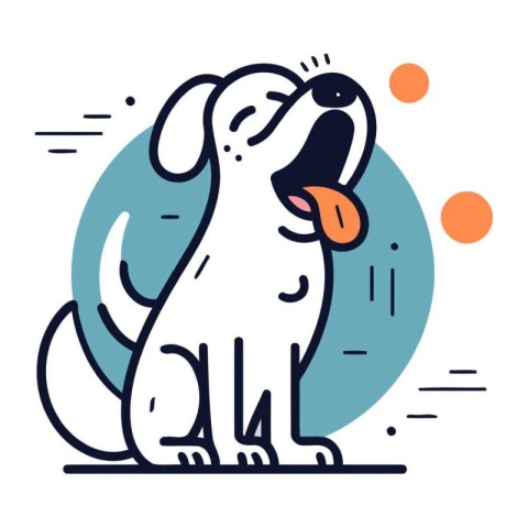 Cute cartoon dog with tongue out. Vector illustration in line st