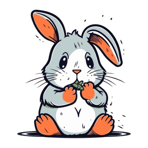 Cute little rabbit with a bone. Vector illustration on white bac