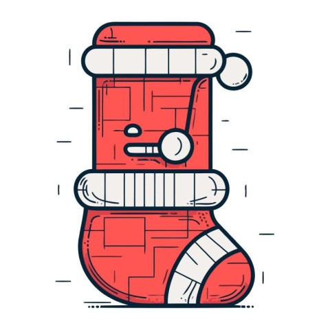 Vector illustration of Santa Claus red sock. Line art design for