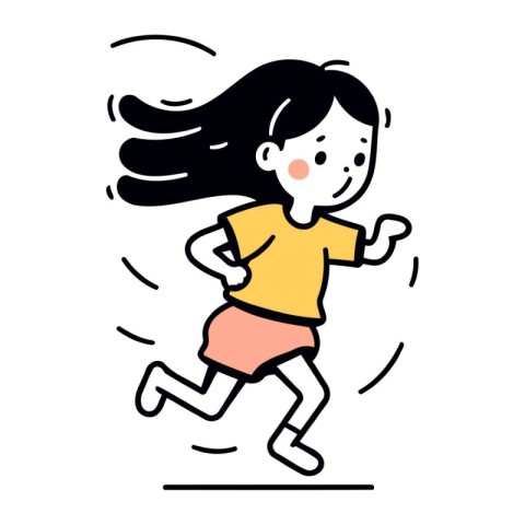 Cute little girl running. Vector illustration in flat cartoon st