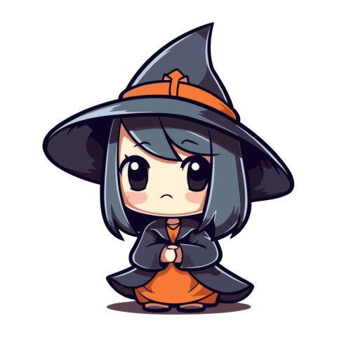 Cute little girl dressed as a witch. Vector illustration on whit