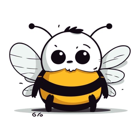 Cute cartoon bee with wings. Vector illustration on white backgr