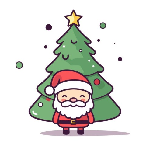 Santa Claus and Christmas tree. Vector illustration in a flat st