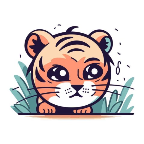 Cute tiger. Vector illustration of a wild animal. Cartoon charac