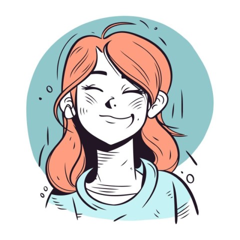 Vector illustration of a girl with red hair in a blue shirt.