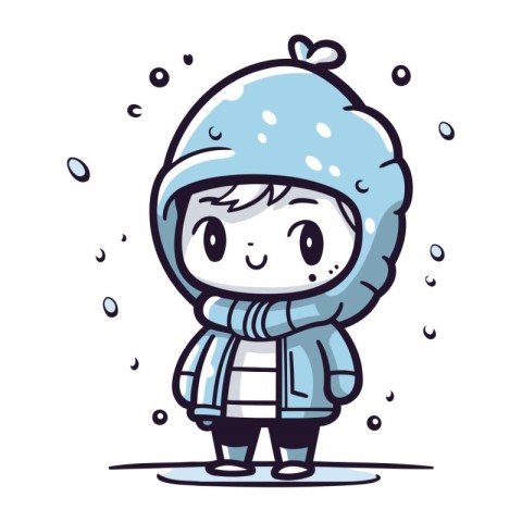 Cute little boy in winter clothes. Vector illustration in cartoo