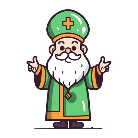 Cartoon vector illustration of Santa Claus in green coat and hat