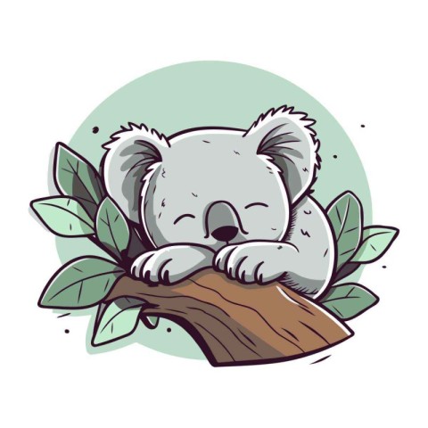 Cute koala bear sleeping on a tree. Vector illustration.