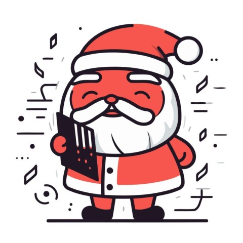 Santa Claus with a cell phone in his hands. Vector illustration.