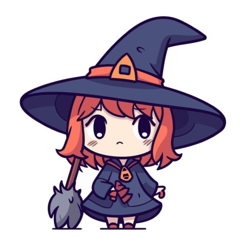 Cute witch girl. Vector illustration. Isolated on white backgrou