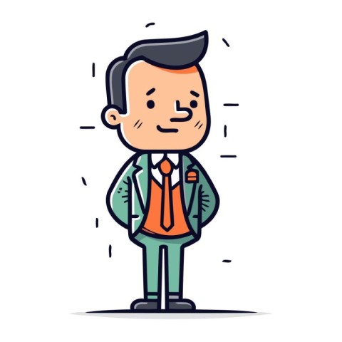 Businessman standing and smiling. Vector illustration in line ar