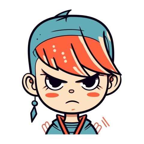 Angry little boy with sad face. Vector illustration in cartoon s