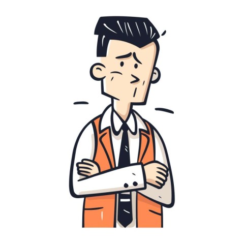 illustration of a man in orange suit with arms crossed. vector i