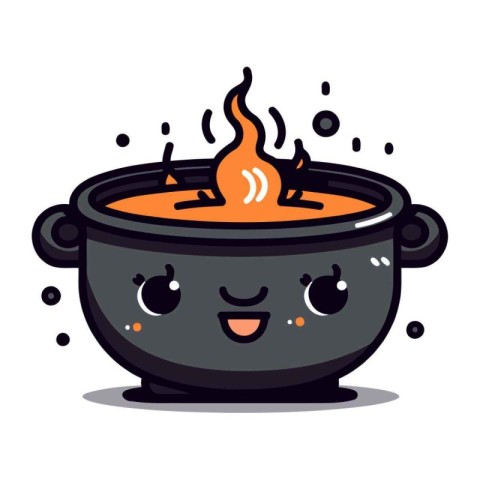 Kawaii pot of soup. Cute cartoon vector illustration.