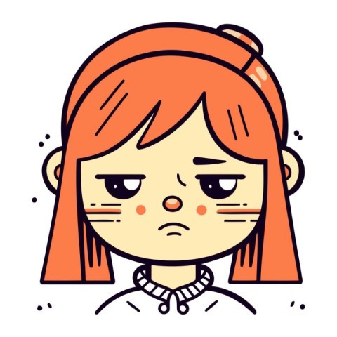 Cute cartoon girl with sad facial expression. Vector illustratio