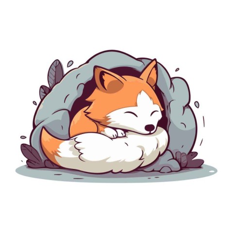 Sleeping fox. Cute cartoon character. Vector illustration.