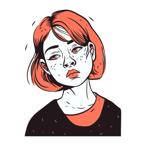 Portrait of a young woman with red hair. Vector illustration.