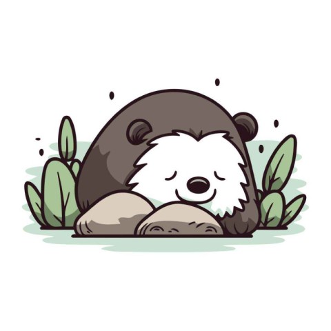 Cute cartoon hedgehog sleeping in the jungle. Vector illustratio