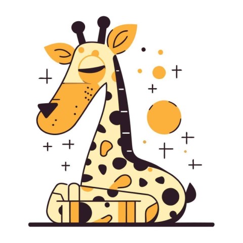 Giraffe with present. Vector illustration in flat cartoon style.