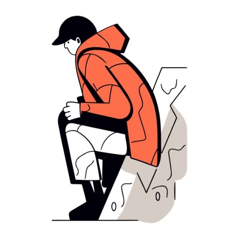 Vector illustration of a man in a raincoat with a backpack.