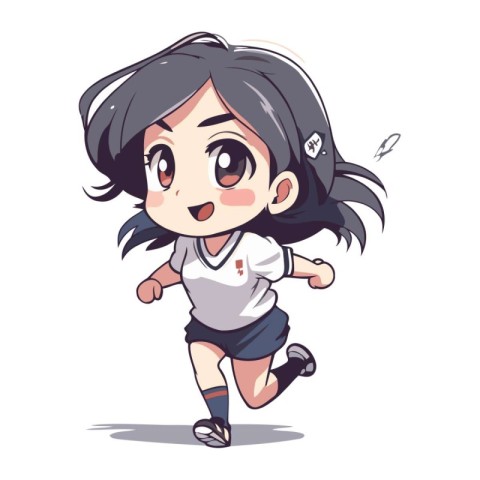 Cute little girl running. Cartoon vector illustration isolated o