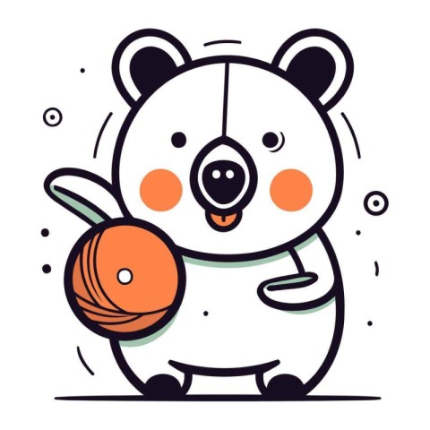 Cute cartoon bear with a ball of yarn. Vector illustration.