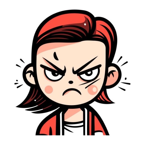 Angry Girl Cartoon Vector Illustration. Isolated on White Backgr