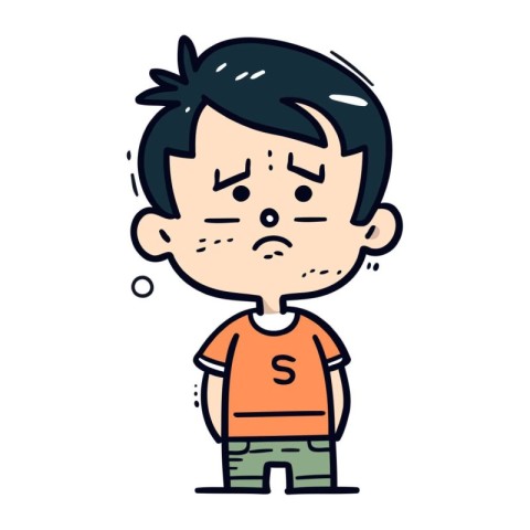 Cartoon boy with sad expression. vector illustration in line art