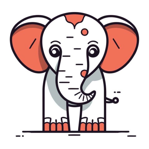 Cute cartoon elephant character. Vector illustration. Line art d