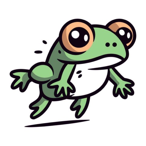 Frog running on white background. Vector illustration in cartoon