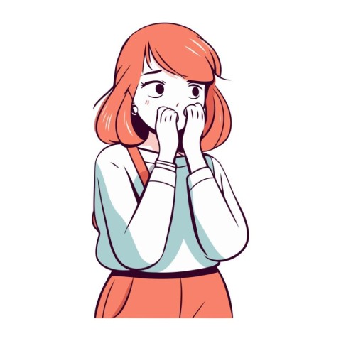 Crying girl. Girl in casual clothes. Vector illustration on whit