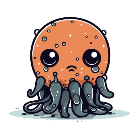 Cute octopus with sad face. Vector cartoon character illustratio