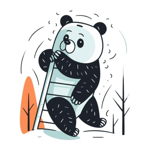 Cute cartoon panda bear in the forest. Vector illustration.