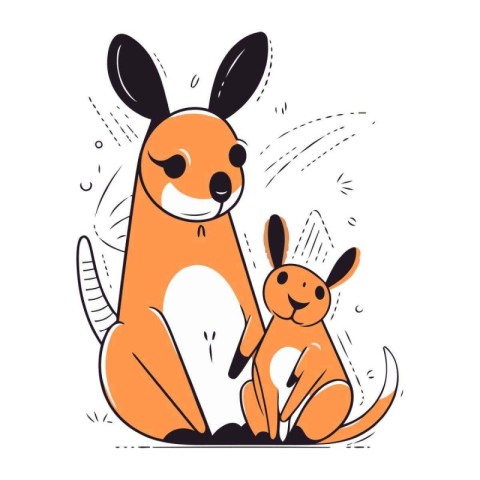 Cute kangaroos and hare. Vector illustration.