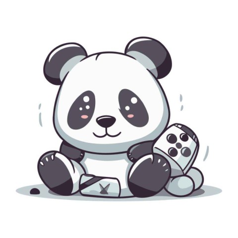 Cute panda with dice. Vector illustration in cartoon style.