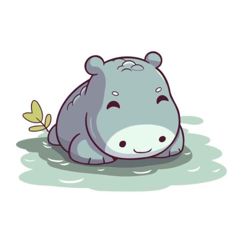 Illustration of a Cute Hippo on a White Background.