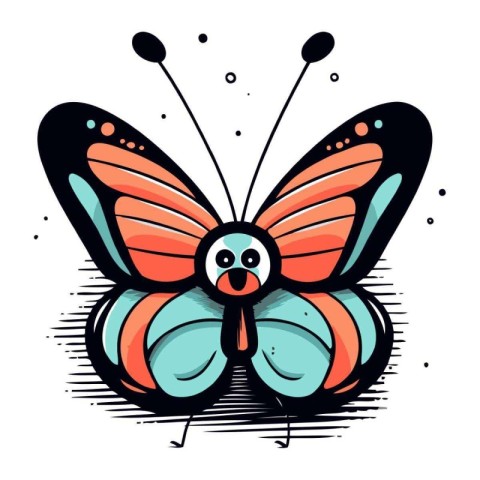 Butterfly in cartoon style. Vector illustration isolated on whit