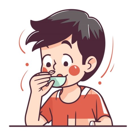 Boy drinking milk from a cup. Vector illustration in cartoon sty