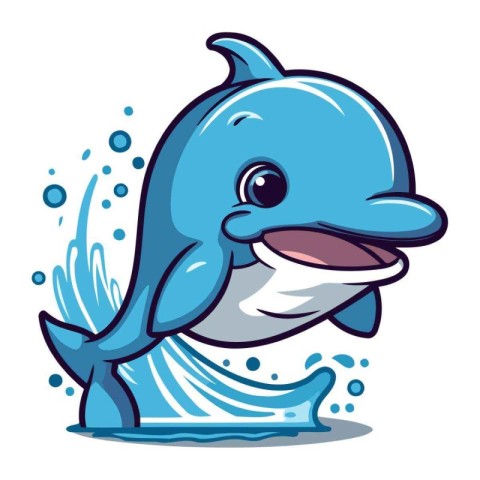 Cute cartoon dolphin isolated on a white background. Vector illu