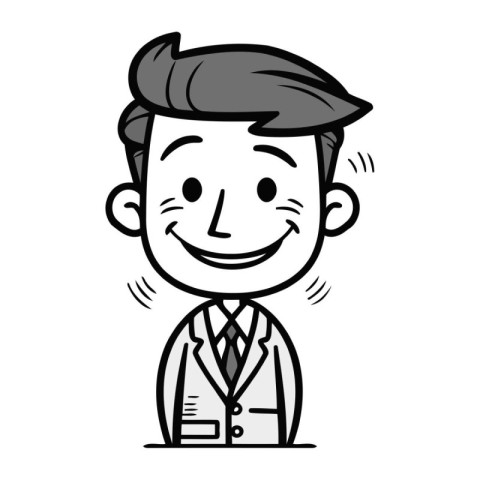 Businessman Smiling   Black and White Cartoon Stick Figure Illus