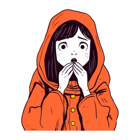 Illustration of a little girl in a hood. Vector illustration.