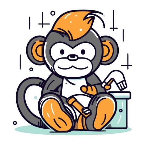 Cute monkey sitting on the toilet. Vector illustration in cartoo