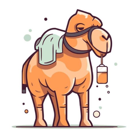 Camel with a bottle of water. Vector illustration in cartoon sty