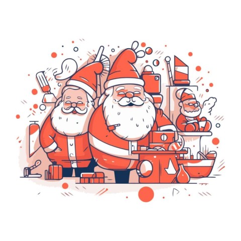 Santa Claus with presents. Vector illustration in doodle style.