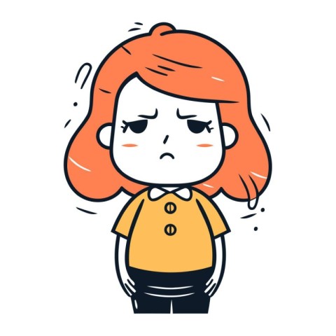 Upset Girl Face Expression Vector Illustration. Cute Cartoon Cha